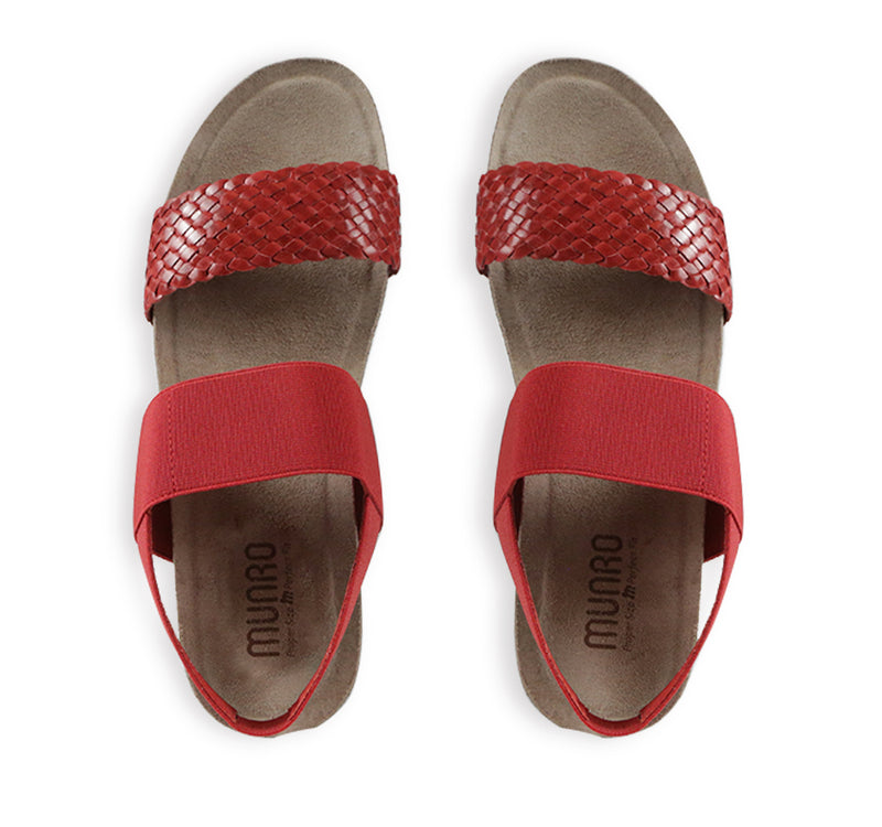 PISCES FOOTBED SANDAL WITH RED WOVEN LEATHER AND STRETCH FABRIC STRAP - top view