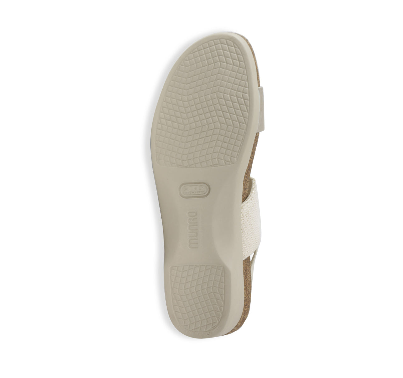 PISCES FOOTBED SANDAL WITH NATURAL STRETCH FABRIC AND GOLD LEATHER -  BOTTOM VIEW