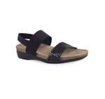 PISCES FOOTBED SANDAL WITH WOVEN LEATHER AND STRETCH FABRIC STRAP - ANGLE VIEW