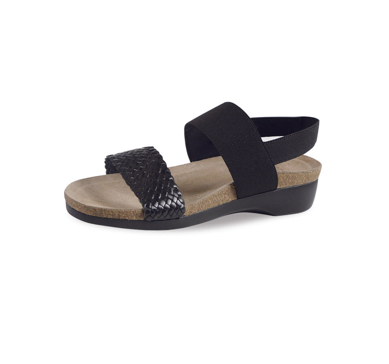 PISCES FOOTBED SANDAL WITH WOVEN LEATHER AND STRETCH FABRIC STRAP - INSIDE VIEW