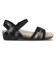 SUMMER STRAPPY FOOTBED SANDAL IN MULTI-MATERIAL BLACK LEATHER - Side View