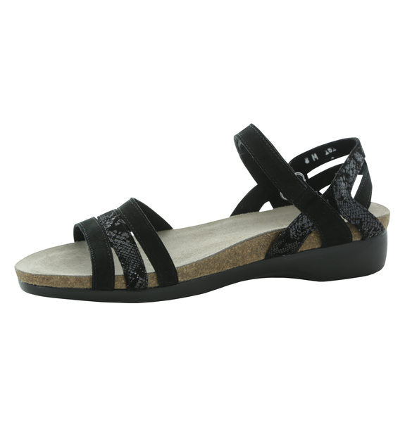 SUMMER STRAPPY FOOTBED SANDAL IN MULTI-MATERIAL BLACK LEATHER - Side View