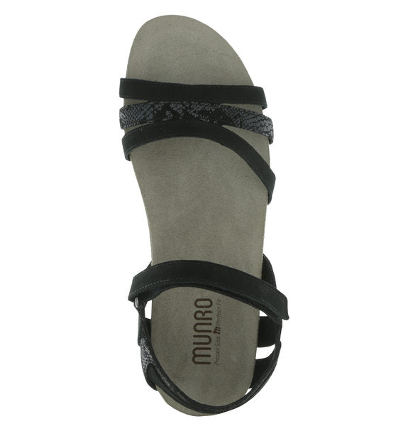 SUMMER STRAPPY FOOTBED SANDAL IN MULTI-MATERIAL BLACK LEATHER - Top View