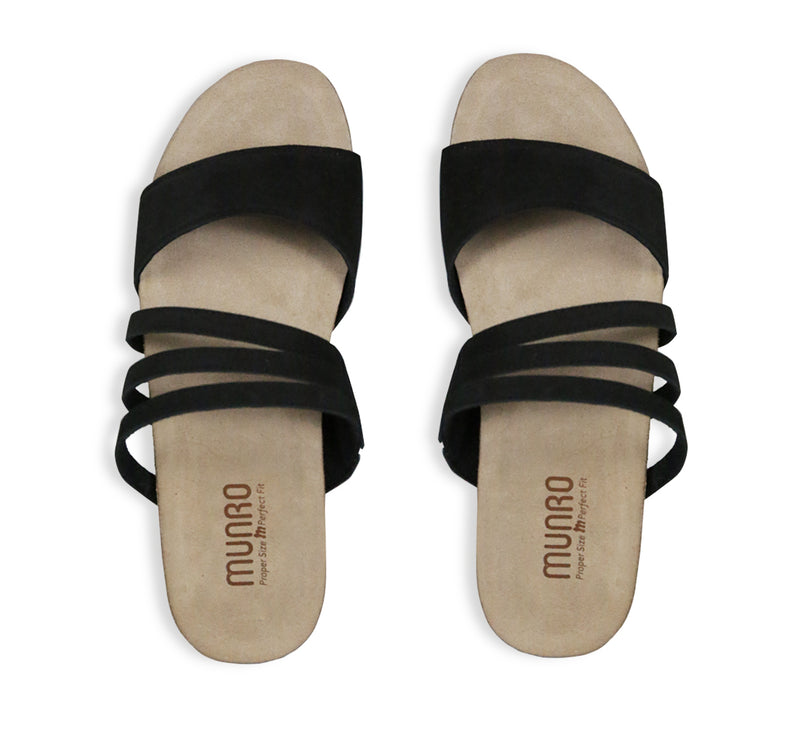 CAMILA FOOTBED SANDAL WITH ASYMMETRICAL STRAPS IN BLACK NUBUCK - top view