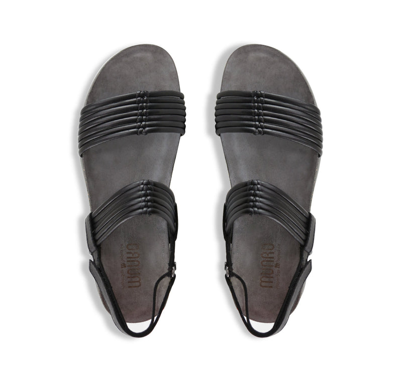 Alessia tubular banded double-strap platform-wedge footbed sandal with hook & loop back strap in black lamb leather-top view