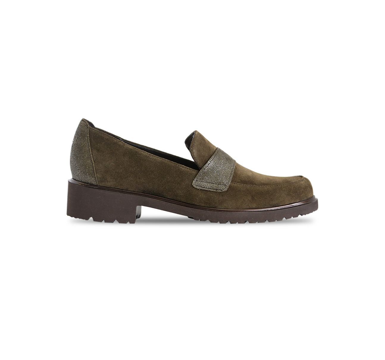 GEENA SADDLE LOAFER IN HERB SUEDE-outside view