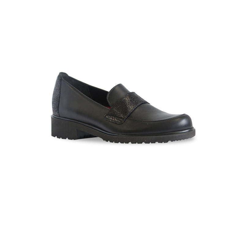 GEENA SADDLE LOAFER IN BLACK CALF LEATHER-angle view