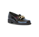 VIV BLACK PATENT LOAFER WITH CHAIN LINK ORNAMENT AND LUG OUTSOLE - ANGLE VIEW