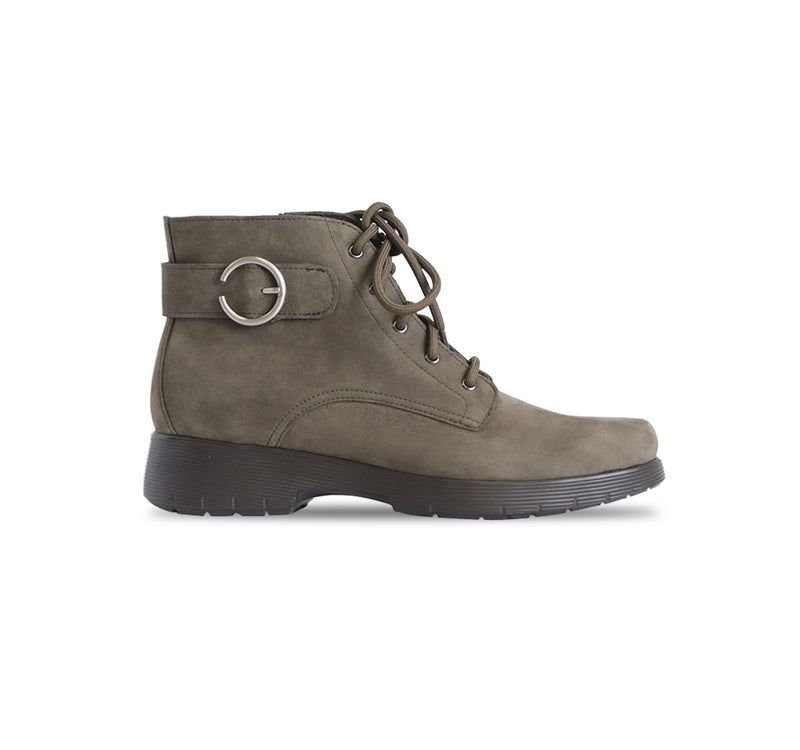 BUCKLEY CASUAL BOOT WITH LACES AND ZIPPER IN MOSS GREEN NUBUCK-side view