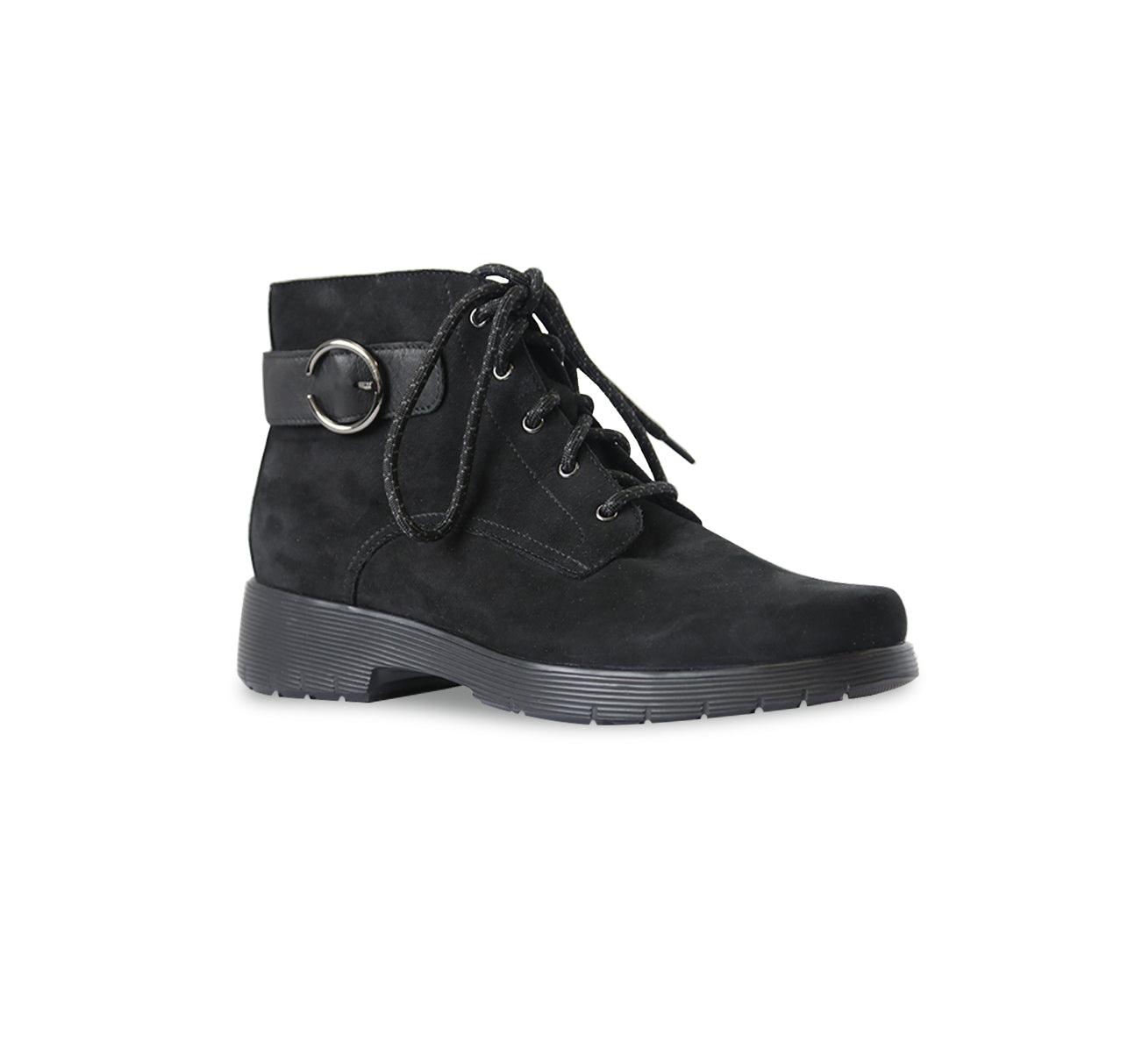 BUCKLEY CASUAL BOOT WITH LACES AND ZIPPER IN BLACK NUBUCK-angle view