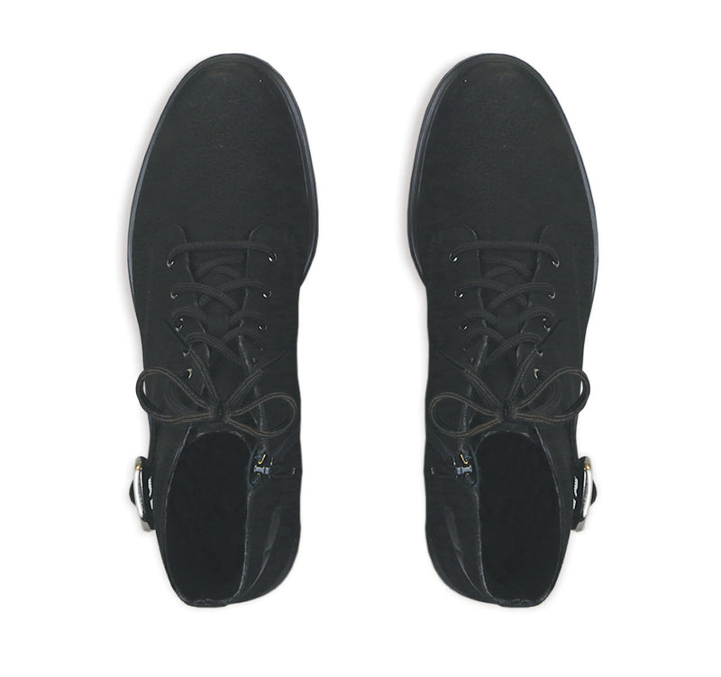 BRADLEY CASUAL BOOT WITH LACES AND ZIPPER IN BLACK TUMBLED NUBUCK - Top View