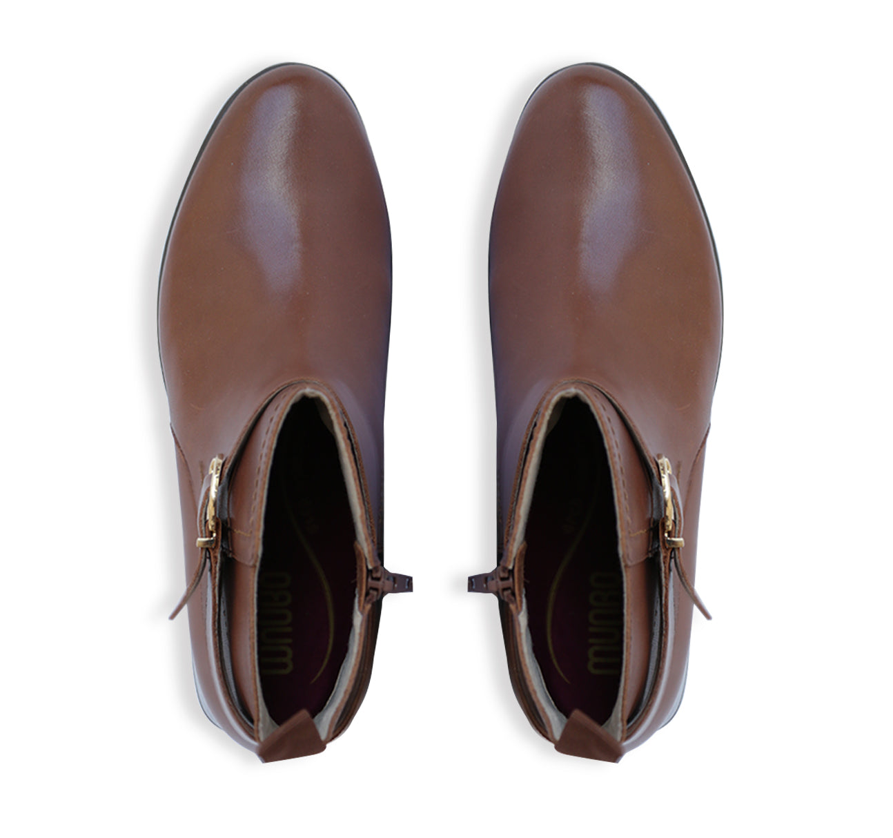 CHESTNUT IN LUGGAGE LEATHER BOOT WITH LEAWOOD HEEL - TOP VIEW