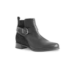 CHESTNUT IN BLACK LEATHER AND SUEDE BOOT WITH LEAWOOD HEEL - ANGLE VIEW