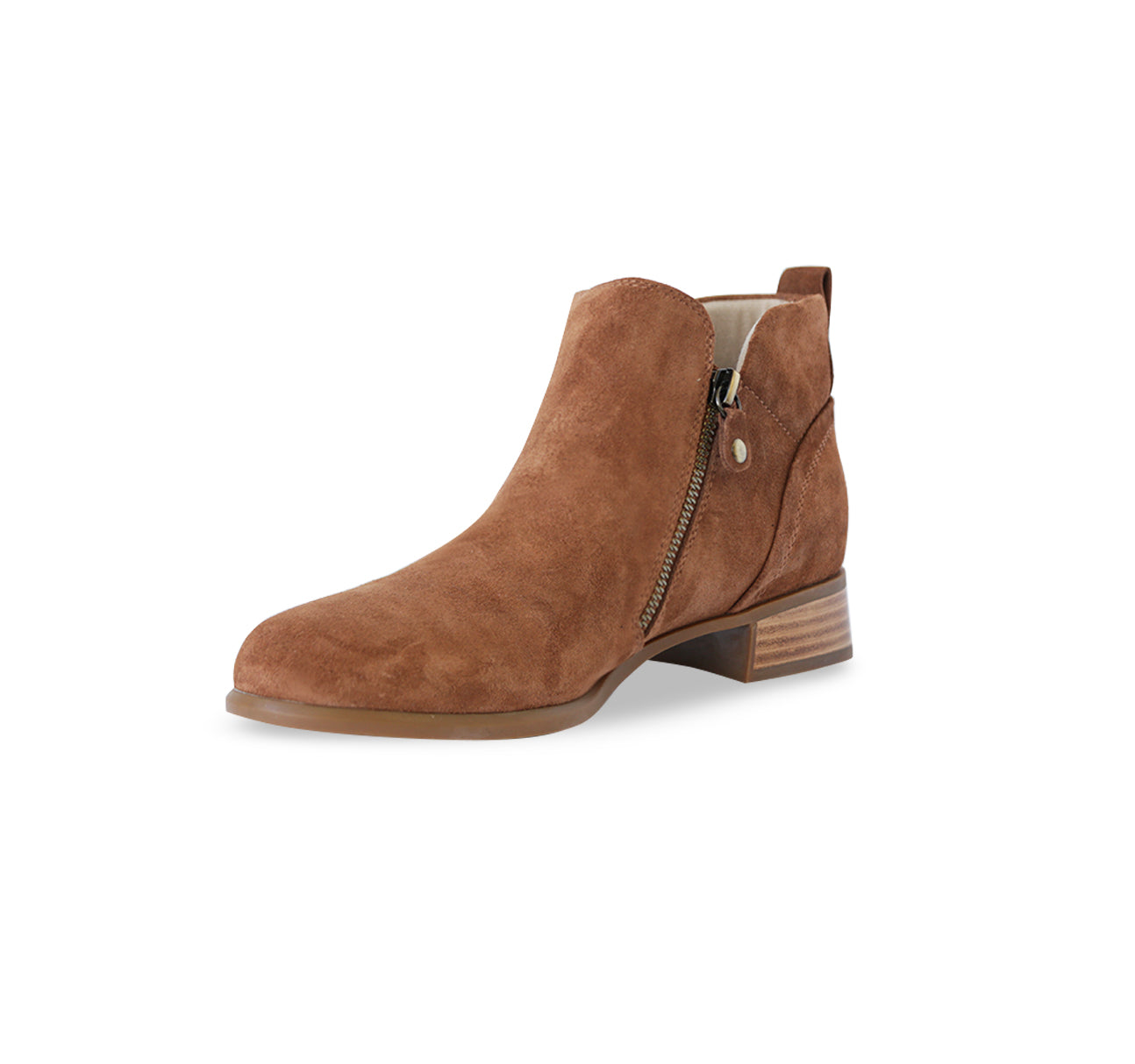 NEKO ANKLE BOOTIE IN NEW TOBACCO LEATHER WITH DUAL ZIPPERS - INSIDE VIEW