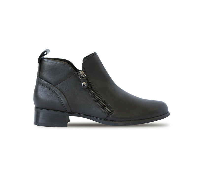 NEKO ANKLE BOOTIE IN BLACK LEATHER WITH DUAL ZIPPERS - SIDE VIEW