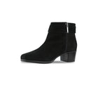 CALLIE ANKLE BOOT WITH FASHION STRAP AND INSIDE ZIPPER IN BLACK SUEDE-INSIDE VIEW