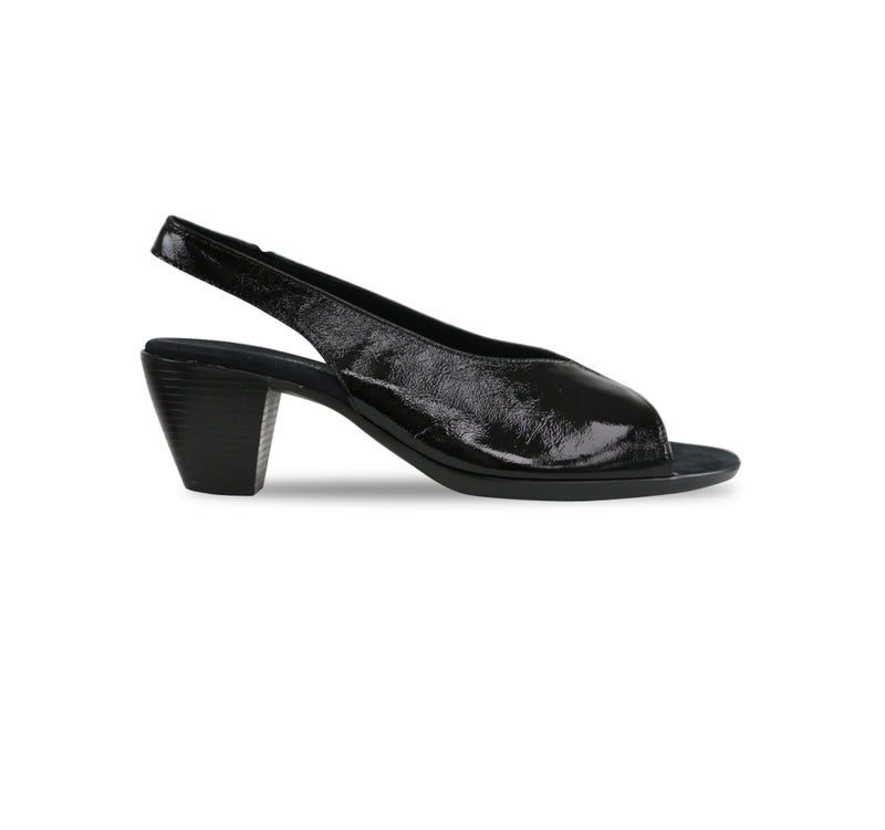 ROCHELLE SLINGBACK PEEP-TOE SANDAL IN BLACK CRINKLE LEATHER - SIDE VIEW