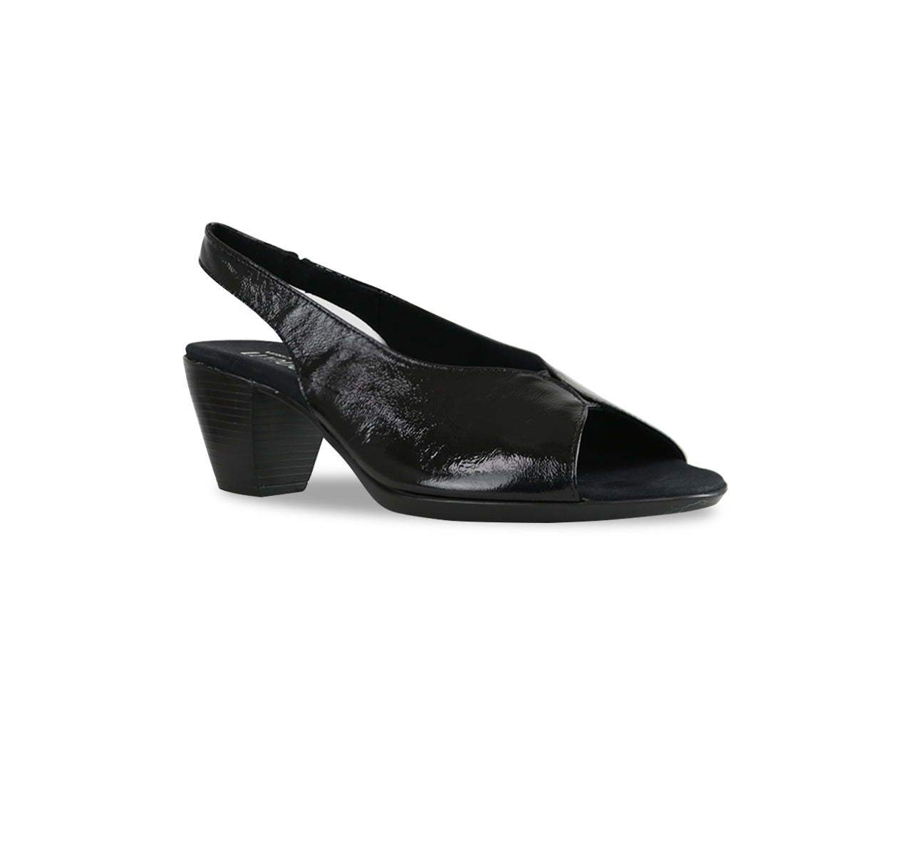 ROCHELLE SLINGBACK PEEP-TOE SANDAL IN BLACK CRINKLE LEATHER - ANGLE VIEW