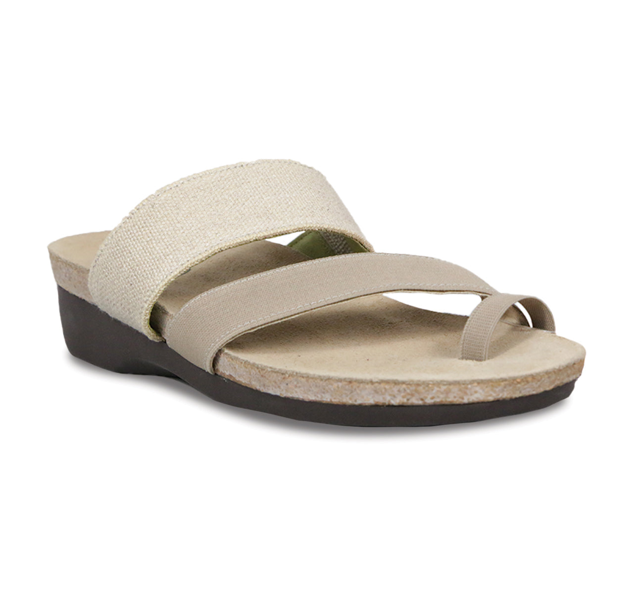 ARIES TOE-RING FOOTBED SANDAL IN NATURAL FABRIC - Angle View